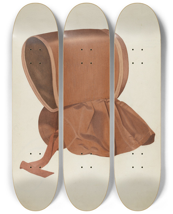 Triptych art skateboard deck of Joseph Goldberg Shaker Bonnet by Joseph Goldberg
