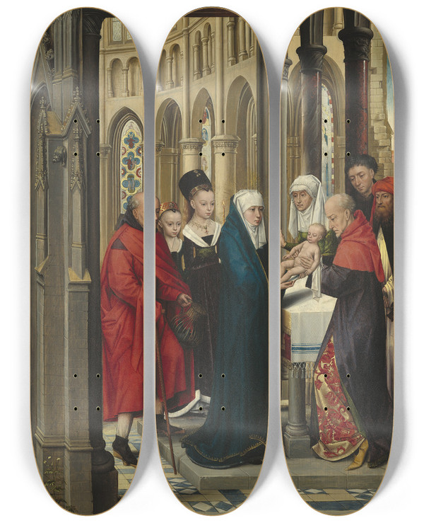 Triptych art skateboard deck of Master Of The Prado Adoration Of The Magi The Presentation In The Temple by Master of the Prado 'Adoration of the Magi'. (1475-1500)