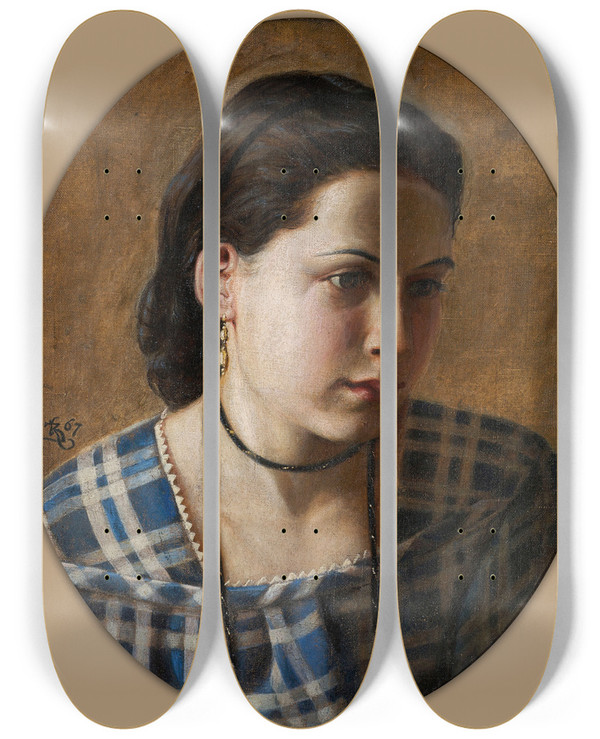 Triptych art skateboard deck of Kristian Zahrtmann Portrait Of Vilhemine Erichsen by Kristian Zahrtmann (1834-1912)