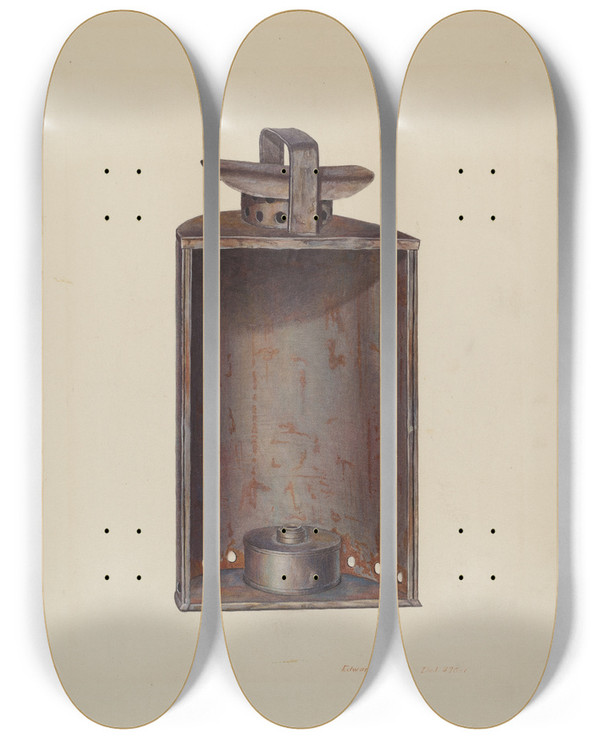 Triptych art skateboard deck of Edward L Loper Lantern by Edward L Loper (1916-2011)