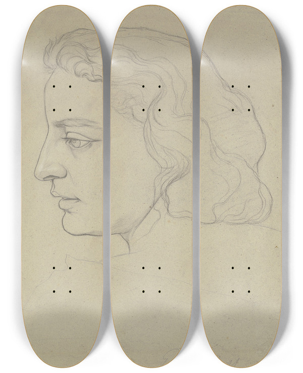 Triptych art skateboard deck of Victor Mller Frauenkopf Im Profil Nach Links by Victor Muller (1829-1871)