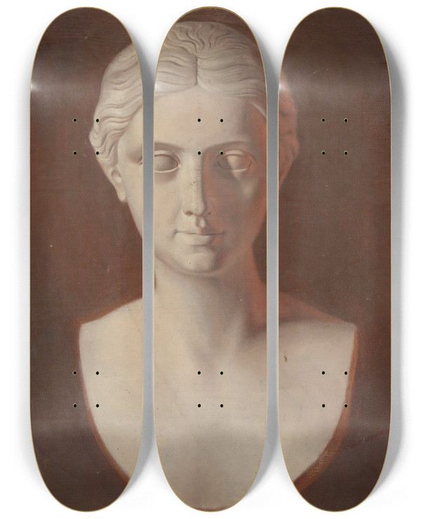 Triptych art skateboard deck of Ferdinand Von Wright Woman S Head by Ferdinand von Wright (1822-1906)
