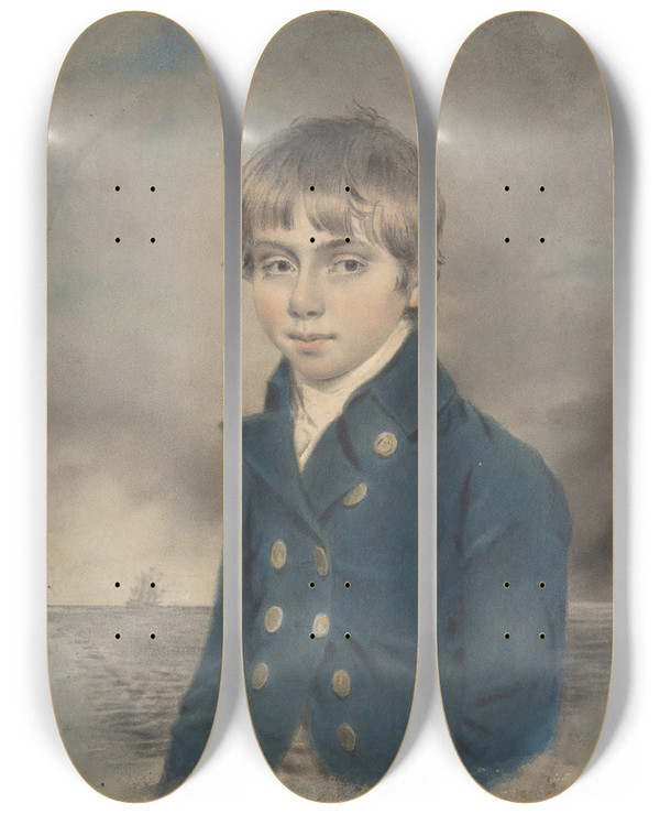 Triptych art skateboard deck of John Downman Memento Portrait Of A Young Midshipman by John Downman (1750-1824)