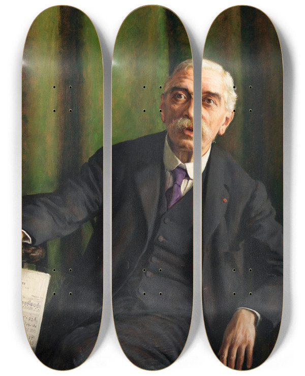Triptych art skateboard deck of Sarah Cecilia Harrison Portrait Of Michaele Esposito Pianist And Composer by Sarah Cecilia Harrison (1863-1941)