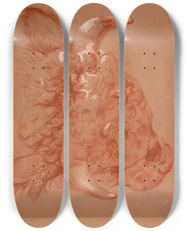 Triptych art skateboard deck of Jacquesraymond Brascassat Tude De Tte De Buf_1 by Jacques Raymond Brascassat (1804-1867)