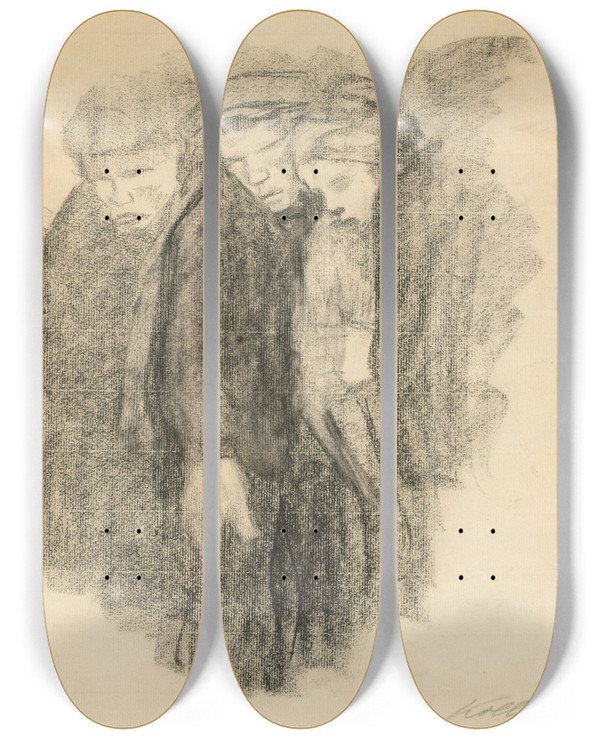 Triptych art skateboard deck of Kthe Kollwitz Mrzfriedhof by Kthe Kollwitz (1867-1945)