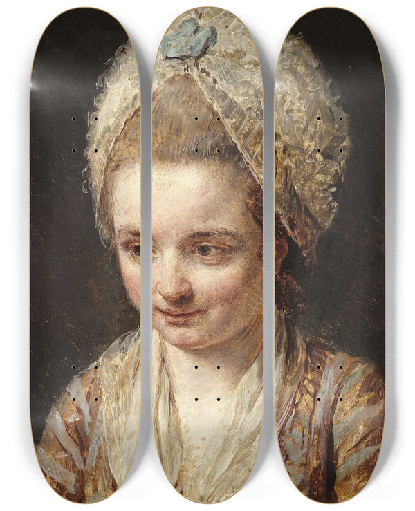 Triptych art skateboard deck of Nicolas Bernard Lpici La Coiffe Blanche by Nicolas Bernard Lepicie (1735-1784)