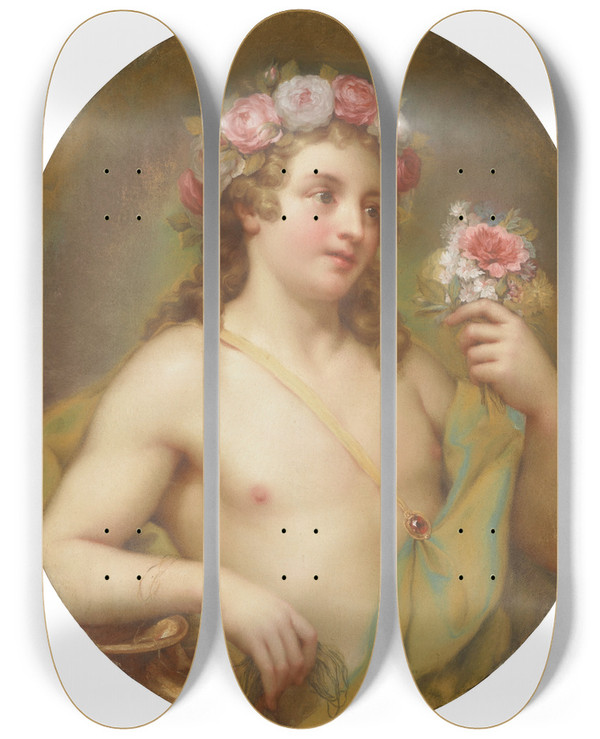 Triptych art skateboard deck of Anton Raphael Mengs Pleasure_2 by Anton Raphael Mengs (1728-1779)