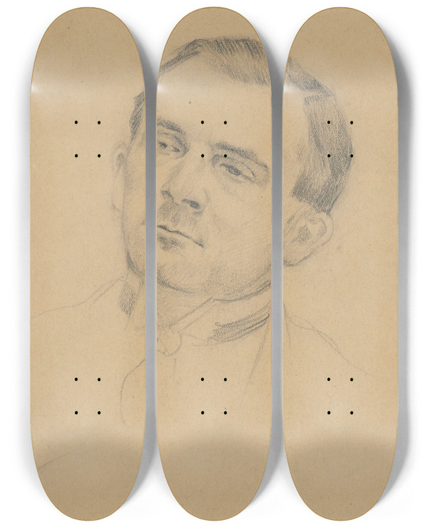 Triptych art skateboard deck of Tefan Polkorb Head Study Of A Man by Stefan Polkorab