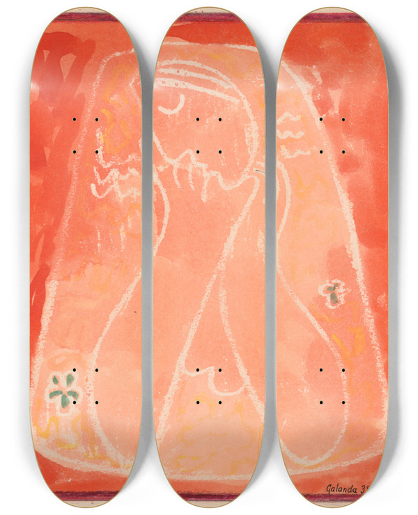 Triptych art skateboard deck of Mikul Galanda Thoughtful_2 by Mikulas Galanda (1895-1938)
