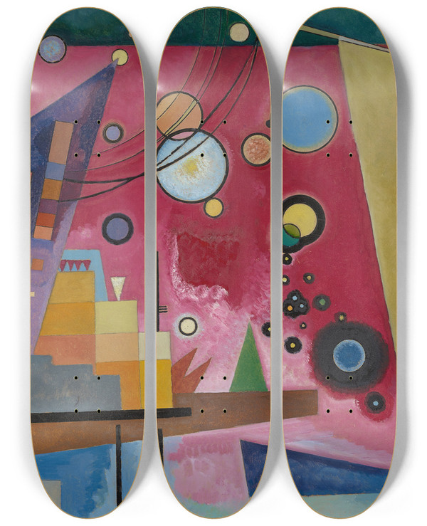 Triptych art skateboard deck of Wassily Kandinsky Heavy Red by Wassily Kandinsky (1866-1944)