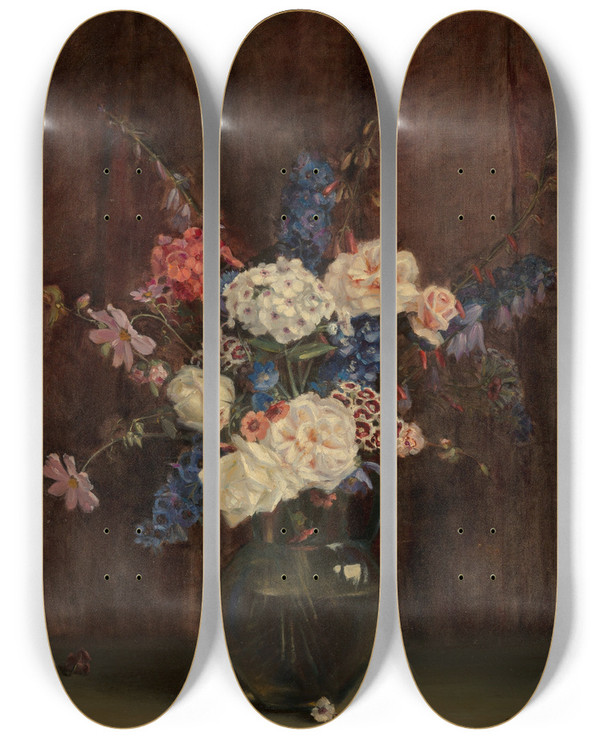 Triptych art skateboard deck of Charles Ethan Porter Floral Still Life by Charles Ethan Porter (1847-1923)