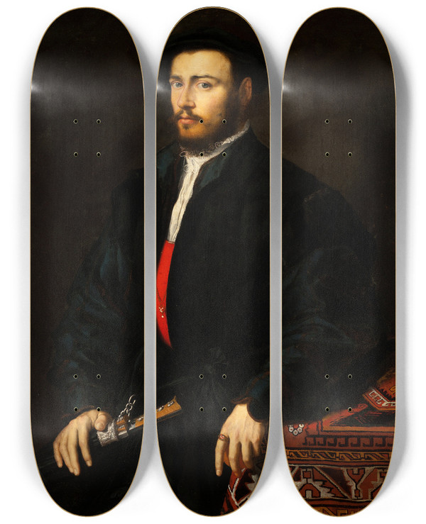 Triptych art skateboard deck of Venetolombard School Portrait Of A Young Nobleman by Veneto-Lombard School (16-)