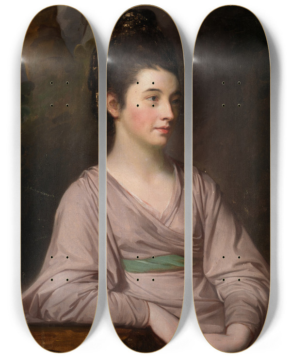 Triptych art skateboard deck of George Romney Miss Kirkpatrick by George Romney (1734-1802)