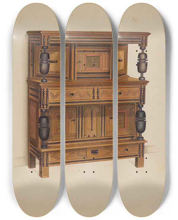 Triptych art skateboard deck of Anne Ger Press Cupboard by Anne Ger