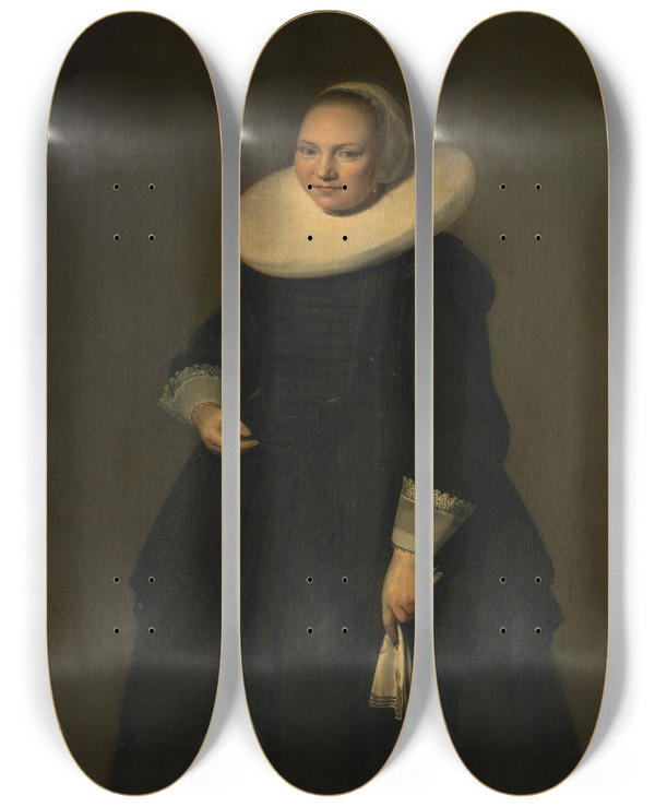 Triptych art skateboard deck of Hendrik Gerritsz Pot Portrait Of A Woman by Hendrik Gerritsz Pot (1580-1657)