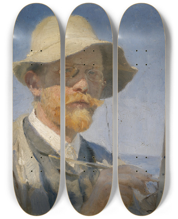 Triptych art skateboard deck of Peder Severin Kryer Selvportrt_3 by Peder Severin Kroyer (1851-1909)