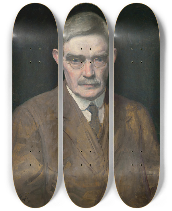 Triptych art skateboard deck of William Strang Self Portrait by William Strang (1859-1921)