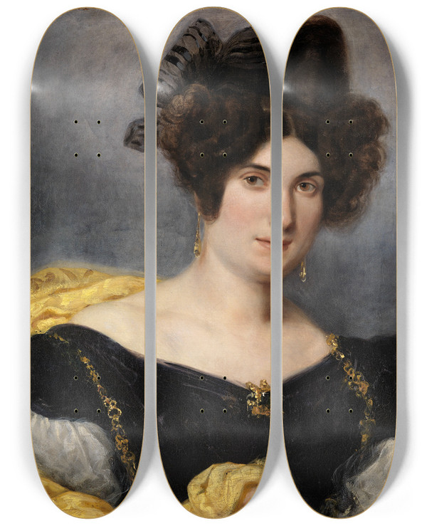 Triptych art skateboard deck of Eugne Delacroix Portrait Of Madame Franois Simon by Eugene Delacroix (1798-1863)