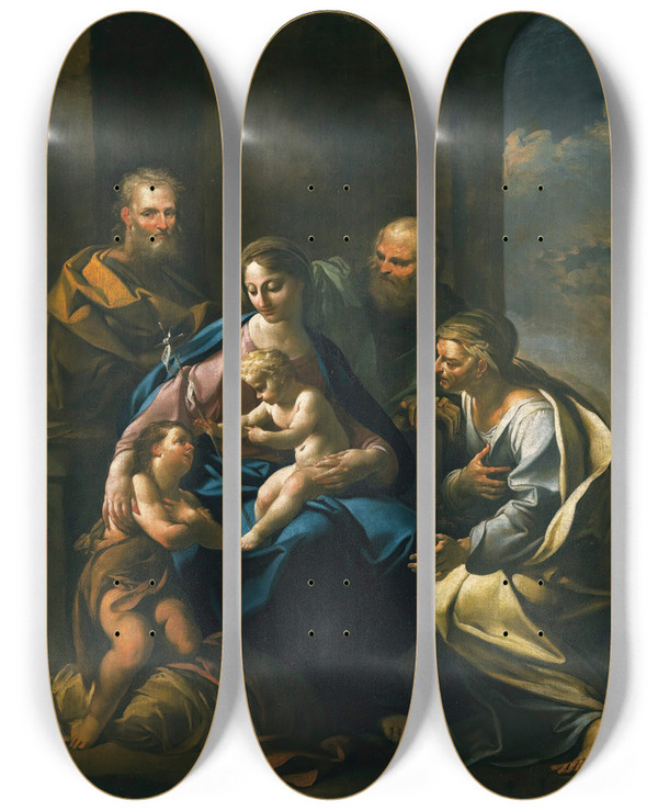 Triptych art skateboard deck of Giovanni Domenico Ferretti The Virgin And Child With Saints by Giovanni Domenico Ferretti (1692-1768)