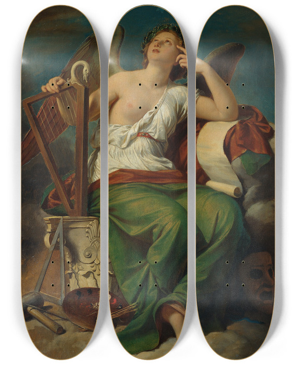 Triptych art skateboard deck of Karl Von Blaas Allegorie Der Kunst Entwurf Zu Den Fresken In Der Ruhmeshalle Und Nebenslen Im Wiener by Karl Von Blaas (1815-1894)