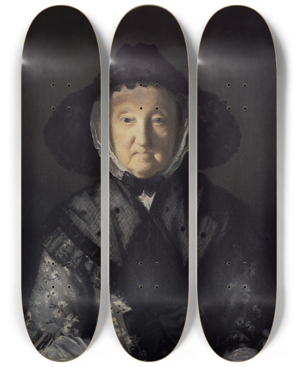 Triptych art skateboard deck of Joshua Reynolds Portrait Of A Lady by Sir Joshua Reynolds
