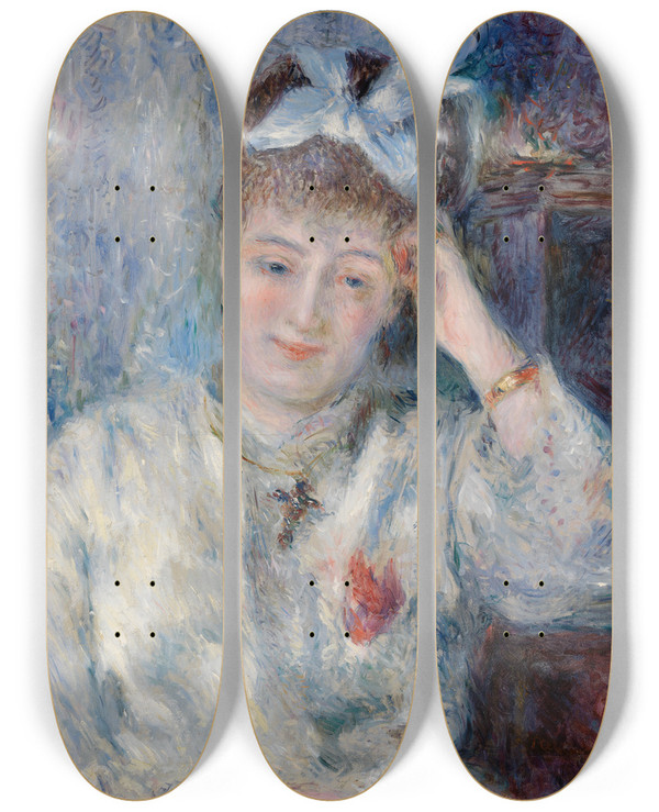 Triptych art skateboard deck of Pierreauguste Renoir Portrait Of Mademoiselle Marie Murer Portrait De Mademoiselle Marie Murer by Pierre-Auguste Renoir (1841-1919)