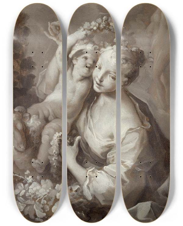 Triptych art skateboard deck of Ignazio Stern Allegory Of Spring by Ignazio Stern (1679-1748)