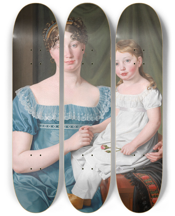 Triptych art skateboard deck of Christoffer Wilhelm Eckersberg Portrait Of A Noblewoman Sophie Hedvig Lvenskiold And Her Threeyearold Daughter by Christoffer Wilhelm Eckersberg (1783-1853)