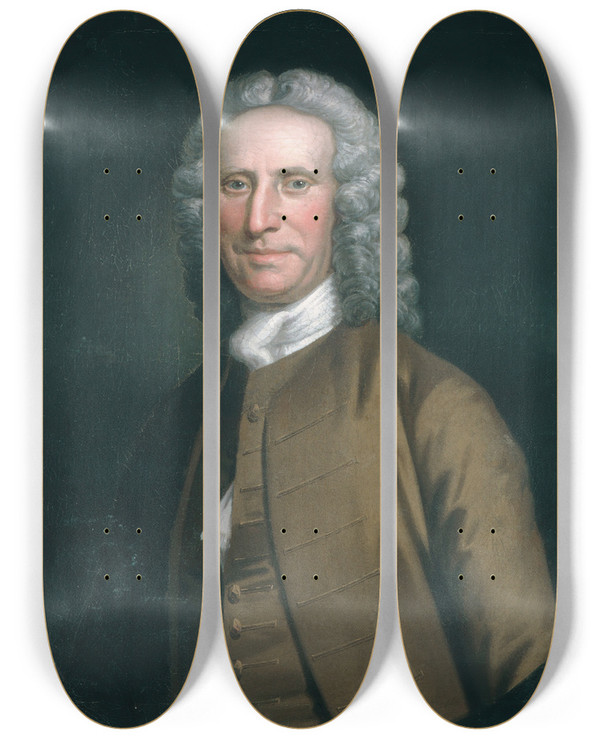 Triptych art skateboard deck of John Wollaston Cadwallader Colden by John Wollaston (1742-1775)