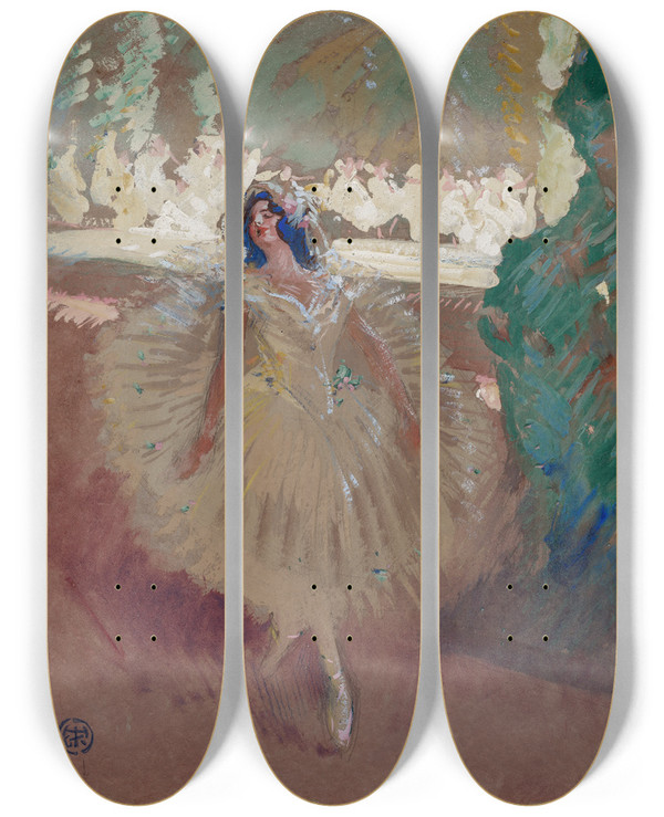 Triptych art skateboard deck of Henry Keller Pavlova by Henry Keller (1869-1949)