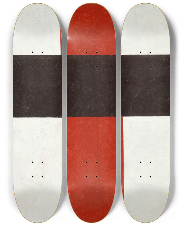 Triptych art skateboard deck of Kazimir Malevich Large Cross In Black Over Red On White by Kazimir Malevich (1879-1935)
