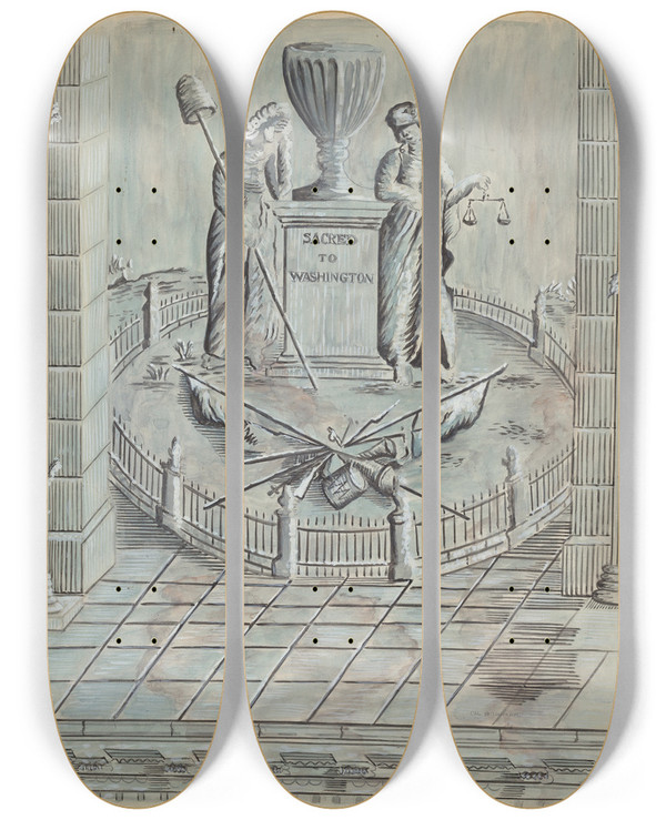 Triptych art skateboard deck of Charles Bowman Wall Paper Fragment by Charles Bowman