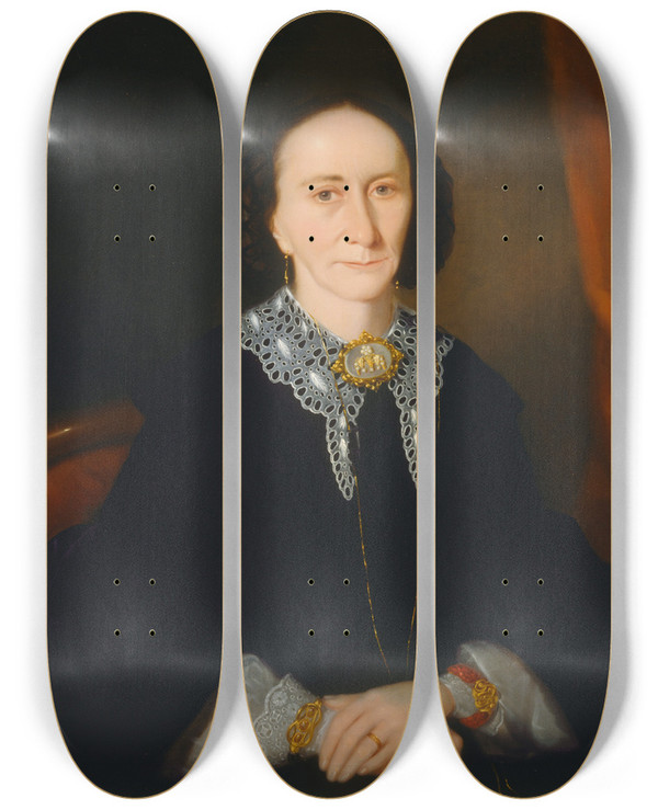 Triptych art skateboard deck of Joseph Backler Portrait Of A Woman Elizabeth Collins by Joseph Backler (1813-1895)
