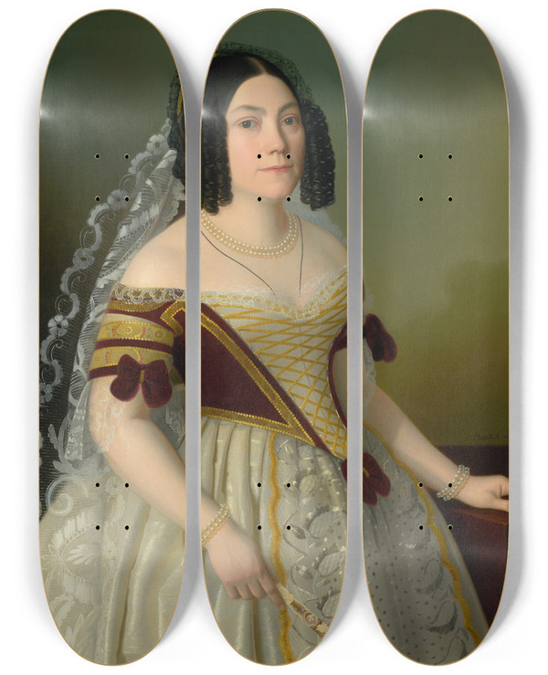 Triptych art skateboard deck of Jozef Boetech Klemens Portrait Of Piroka Radvansk by Jozef Bozetech Klemens (1817-1883)