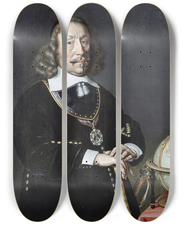 Triptych art skateboard deck of Abraham Van Westerveldt Witte Cornelisz De With 15991658 by Abraham Van Westerveldt (1620-1692)