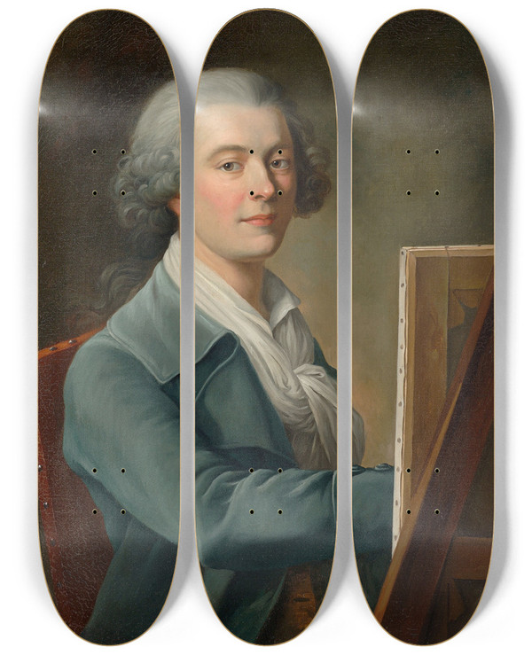 Triptych art skateboard deck of Philipp Friedrich Von Hetsch Selbstbildnis by Philipp Friedrich Von Hetsch (1758-1838)