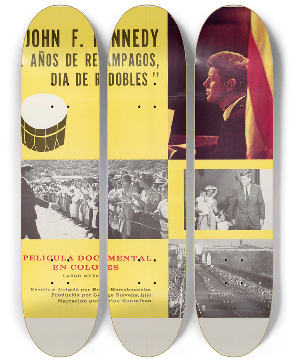 Triptych art skateboard deck of Us Information Agency Jfk Film by U S Information Agency (1953-1999)