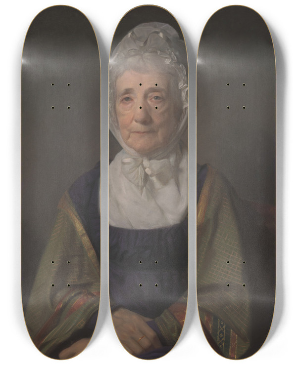 Triptych art skateboard deck of Archibald Skirving An Elderly Woman by Archibald Skirving (1749-1819)
