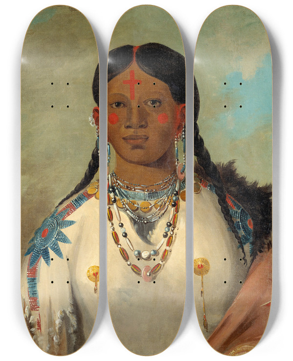 Triptych art skateboard deck of George Catlin Tssewonats She Who Bathes Her Knees Wife Of The Chief by George Catlin (1796-1872)