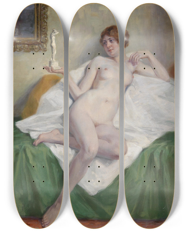 Triptych art skateboard deck of Victor Schivert Das Figrchen by Victor Schivert (1863-1926)