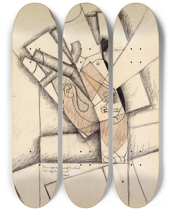 Triptych art skateboard deck of Juan Gris The Smoker Ii by Juan Gris (1887-1927)
