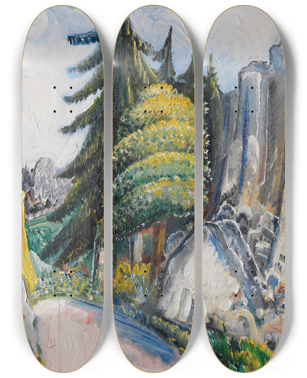Triptych art skateboard deck of Paul Kleinschmidt Alblandschaft by Paul Kleinschmidt (1883-1949)