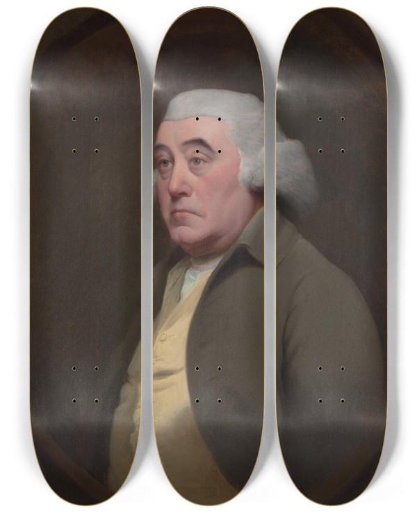 Triptych art skateboard deck of Joseph Wright Of Derby Dr Richard Wright by Joseph Wright Of Derby (1734-1797)