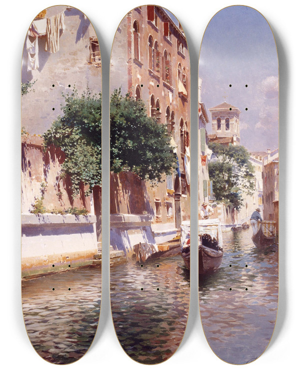 Triptych art skateboard deck of Rubens Santoro St Apostoli Canal Venice by Rubens Santoro (1859-1942)