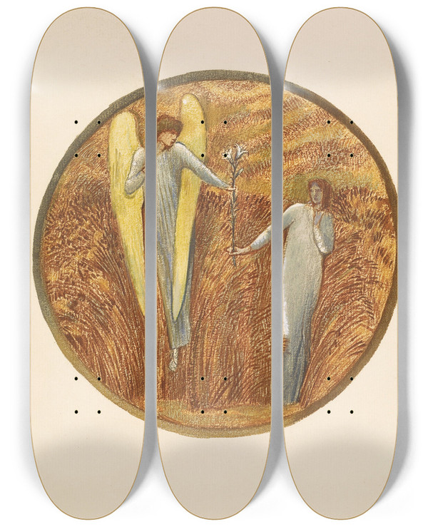 Triptych art skateboard deck of Sir Edward Coley Burnejones Flower Of God by Sir Edward Coley Burne-Jones (1833-1898)