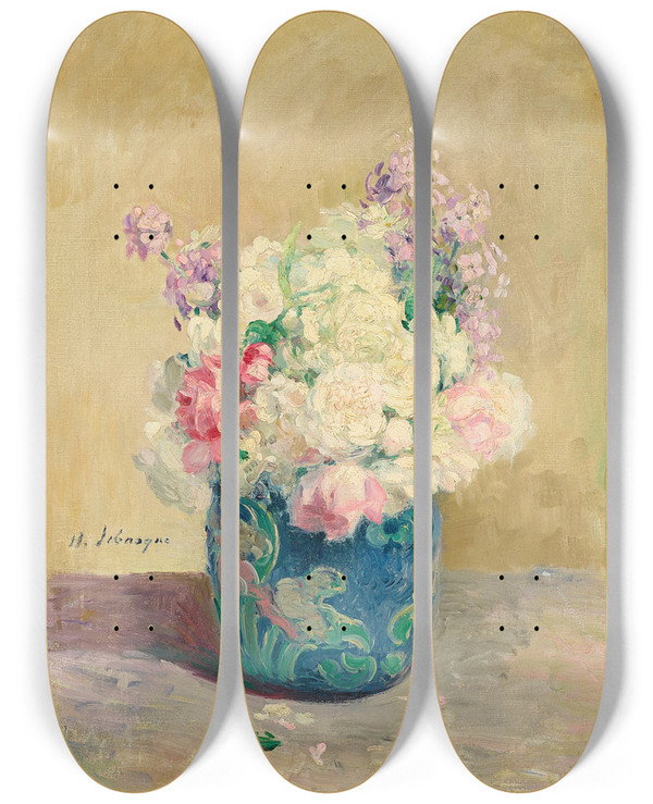 Triptych art skateboard deck of Henri Lebasque Vase De Fleurs by Henri Lebasque (1865-1937)