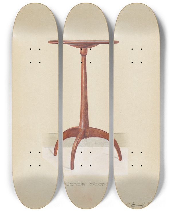 Triptych art skateboard deck of Victor F Muollo Shaker Table by Victor F Muollo
