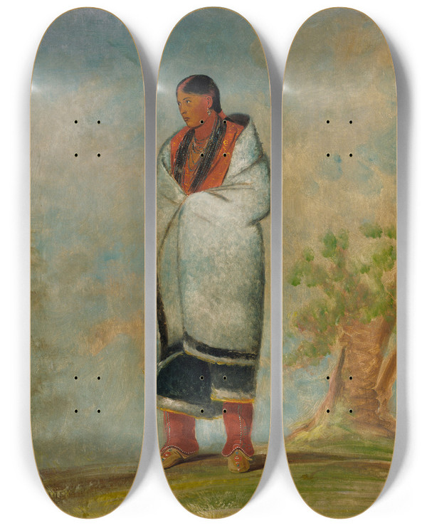 Triptych art skateboard deck of George Catlin Waquthequa The Bucks Wife Wife Of The Whale by George Catlin (1796-1872)