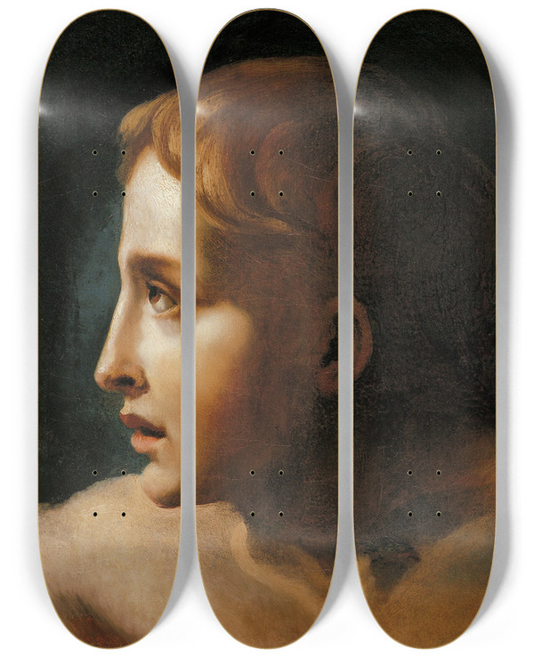 Triptych art skateboard deck of Thodore Gricault Head Of A Youth by Theodore Gericault (1791-1824)
